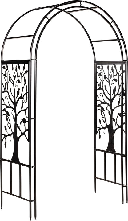 Evergreen Plow & Hearth Tree of Life Garden Arbor - 7 Feet Tall | Slim Metal Arch with Iron Trellis for Climbing Plants | Elegant Wedding Arbor | Outdoor Patio & Garden Decor