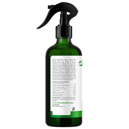 Premium Microfertilizer Foliar Spray - Chelated Plant Nutrition Blend with Chelated Iron for Vegetables. Perfect for Hydroponics, Pots, and Open Soil. Ready to Use (8 OZ)
