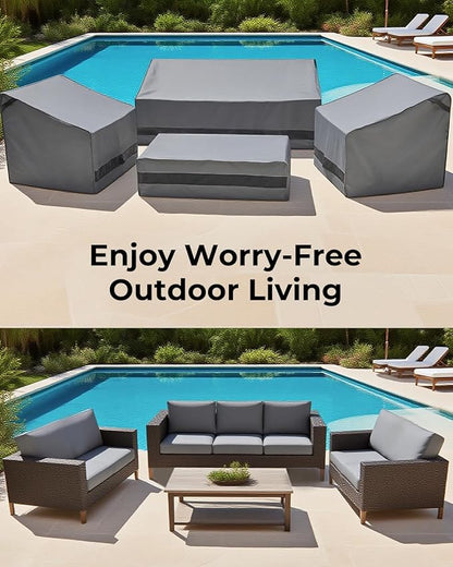 loriano Patio Furniture Cover Set, 4 Piece Outdoor Furniture Cover Waterproof, 600D Heavy Duty Lawn Patio Set Covers (Large, Grey)