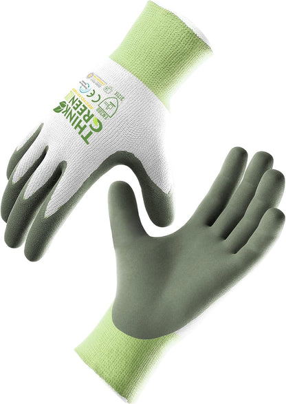 COOLJOB 3 Pairs Gardening Gloves for Women Men, 100% Recycled Polyester with Rubber Coated for Garden Patio Yard Lawn Work, Green, White & Grey, Medium Size