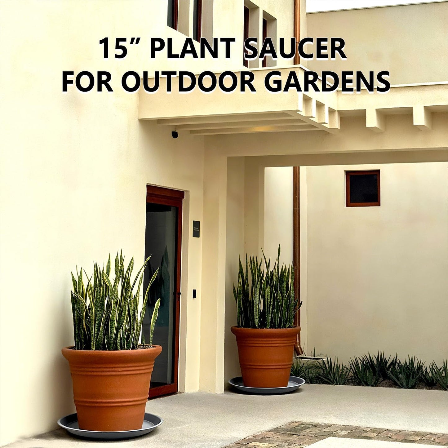 6 Pack 15 Inch Gray Plant Saucer Trays, Heavy Duty Plastic Planter Bases for Big Flower Pots, Durable Water Catcher Plates Indoor Outdoor Use