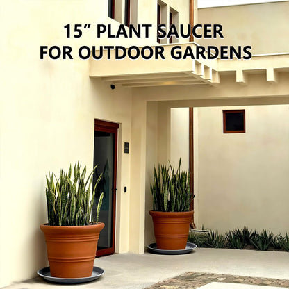 6 Pack 15 Inch Gray Plant Saucer Trays, Heavy Duty Plastic Planter Bases for Big Flower Pots, Durable Water Catcher Plates Indoor Outdoor Use