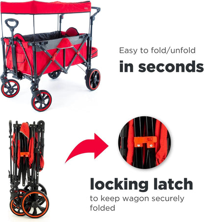 Creative Outdoor Push Pull All-Terrain Collapsible Folding Stroller Wagon for Kids, 150lbs Weight Capacity, Platinum Series, Beach, Park, Garden & Tailgate, (Red)
