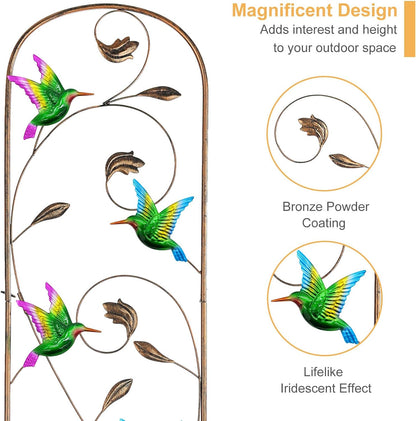 LEWIS&WAYNE 2 Pack Metal Garden Trellis with Colorful Hummingbird 60 Inch High Outdoor Decoration Arched Fence Trellis for Climbing Plants for Patio, Lawn, Yard, Backyard, Wall Brackets