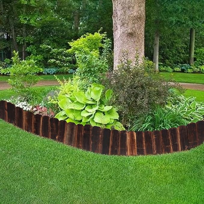 4 Pack Garden Wooden Fence Anti-Corrosive Outdoor Landscape Edging Flexible Decorative Border for Garden Yard Flower Tree Fence - 7.9'' H x 47'' L