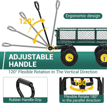 900 Lbs Steel Garden Cart. Heavy Duty Metal Garden Wagon with 10" Wheels, Pullable Metal Garden Wagon with 180° Rotating Handle and Removable Sides for Farm, Yard