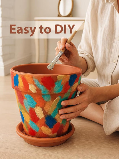 INGOFIN 12 Inch Terracotta Pot Set of 2 with Saucer - Ceramic Clay Pot for Plants with Drainage Hole, Large Terra Cotta Flower Planter with Tray for Indoor Outdoor Plants