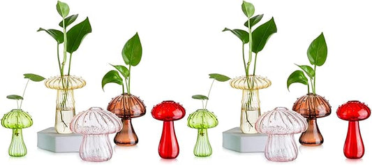 Glasseam Mushroom Planter Propagation Vase, Set of 10 Glass Terrariums for Plants, Cute Hydroponic Small Planter, Colored Propagate Station, Decorative Bud Vases for Flowers, Unique Gifts for Women
