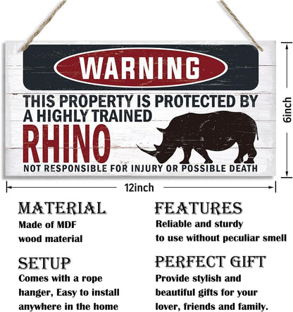Warning Sign, Bhino Warning Wood Plaque Sign, Funny Door Signs, Decorative Wood Hanging Suspension Plaque, Farmhouse Wooden Wall Decor, Outdoor Hanging Wooden Signs