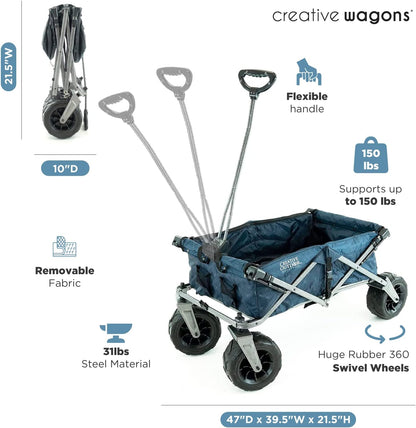 Creative Outdoor Push Pull Stroller Wagon, Beach Hauler XXL Deluxe with Canopy, Collapsible and Portable Heavy Duty Folding Cart, Supports up to 200lbs Weight Capacity, Giant 10" Wheels