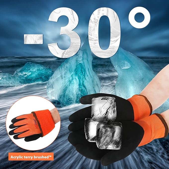 Waterproof Work Gloves for Men and Women, Hycool Thermal Insulated Freezer Rubber Coated Gloves,Super Grip L6201