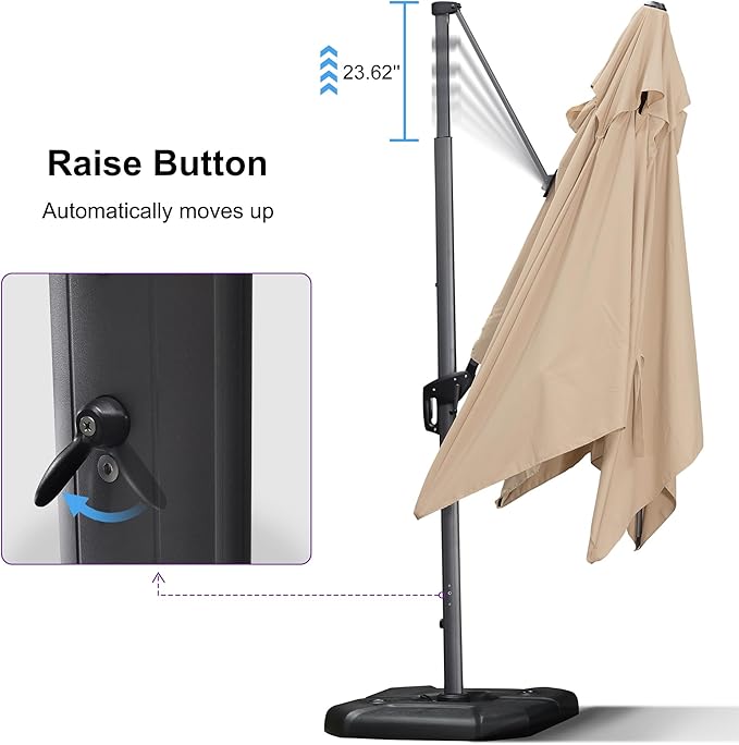 PURPLE LEAF 11.5' X 11.5' Telescopic Patio Umbrella Outdoor Cantilever Umbrella Square Up Down Lifting Offset Umbrella with 360-degree Rotation for Garden Deck Pool Patio Beige