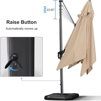 PURPLE LEAF 11.5' X 11.5' Telescopic Patio Umbrella Outdoor Cantilever Umbrella Square Up Down Lifting Offset Umbrella with 360-degree Rotation for Garden Deck Pool Patio Beige