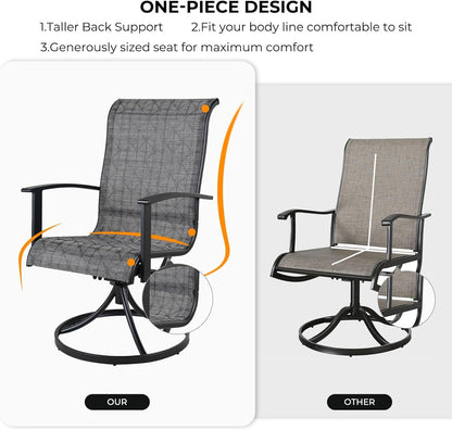 Grand patio Outdoor Swivel Dining Chairs Set of 2, 360 Degree Mesh Sling Rocker Sets for Deck, Garden Backyard, Black & Grey Plaid