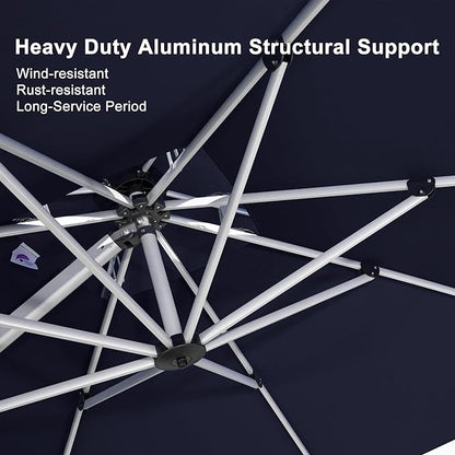 PURPLE LEAF 9' X 12' Patio Umbrella Outdoor Rectangle Umbrella Large Cantilever Umbrella Windproof Offset Heavy Duty Sun for Garden Deck Pool Patio, Navy Blue