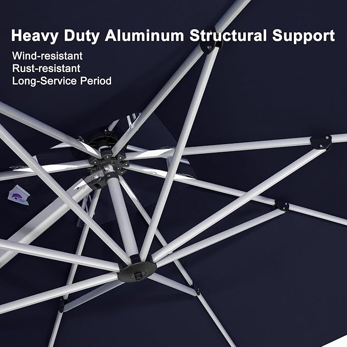 PURPLE LEAF 9' X 11' Patio Umbrella Outdoor Rectangle Umbrella Large Cantilever Umbrella Windproof Offset Heavy Duty Sun for Garden Deck Pool Patio, Navy Blue