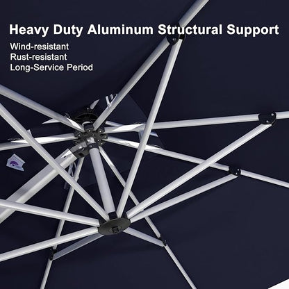 PURPLE LEAF 12 Feet Double Top Deluxe Square Patio Umbrella Offset Hanging Umbrella Cantilever Outdoor Market Garden Umbrella, Navy Blue