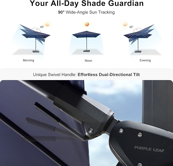 PURPLE LEAF 9' X 12' Left-right Tilt Patio Umbrella Outdoor Cantilever Swivel Rectangle Umbrella with Tilt Aluminum Offset Umbrella with 360-degree Rotation for Garden Deck Pool Patio Navy Blue