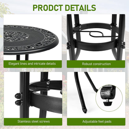 Outvita Outdoor Dining Table, Cast Aluminum Round Patio Bistro Table with Umbrella Hole Weather Resistant Aluminum for Balcony Poolside Garden Lawn