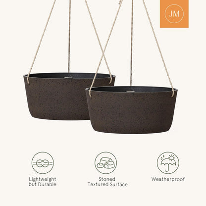 La Jolie Maison Large Hanging Planters - 12 Inch Outdoor Flower Pots, Hanging Garden Planters Set of 2, Iron Color