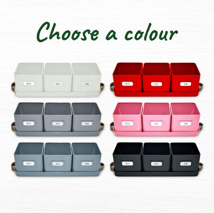 Herb Planter Indoor - Set of 3 Black Indoor Herb Garden Pots for Plants with Leather Handled Tray - Window Sill Plant Shelf - Pots with Drainage Holes and Labels