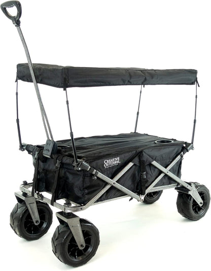 Creative Outdoor Push Pull Stroller Wagon, Beach Hauler XXL Deluxe with Canopy, Collapsible and Portable Heavy Duty Folding Cart, Supports up to 200lbs Weight Capacity, Giant 10" Wheels