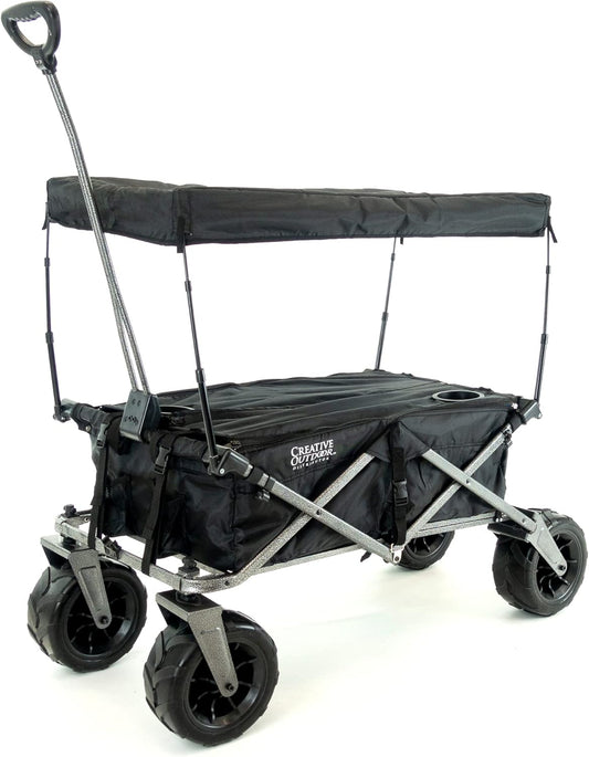 Creative Outdoor Push Pull Stroller Wagon, Beach Hauler XXL Deluxe with Canopy, Collapsible and Portable Heavy Duty Folding Cart, Supports up to 200lbs Weight Capacity, Giant 10" Wheels