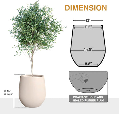 16.5" H x 15" D Corso Fiberstone Round Tapered Planter with Drainage Hole, Smooth Finishes, Weather Resistant for Indoor and Outdoor Use (Kilim Beige, 11.5" Pot Opening)
