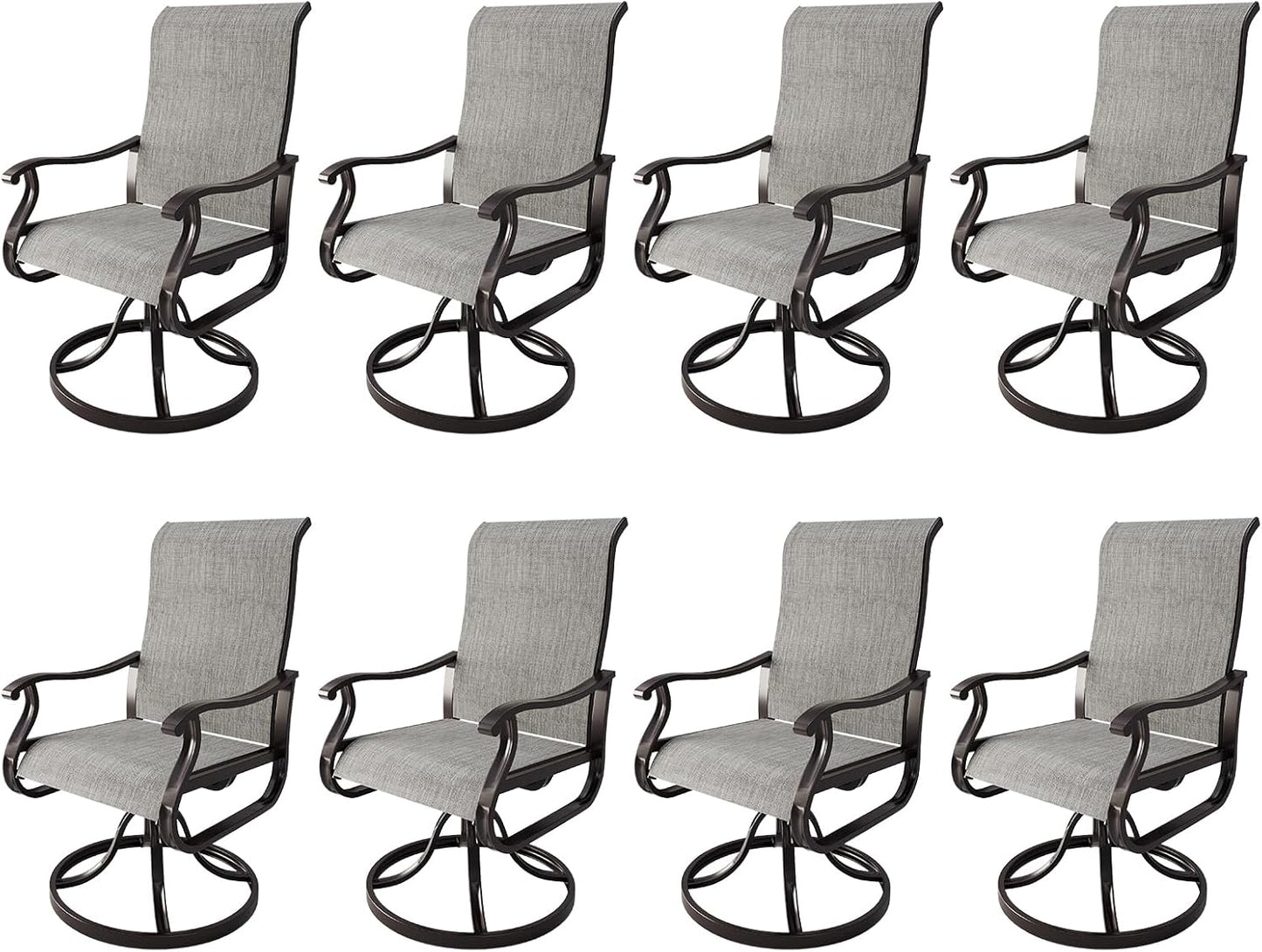 Amopatio Patio Swivel Chairs Set of 8, Outdoor Swivel Rocker Dining Chairs with All Weather Textilene High Back & Metal Frame, for Backyard Deck Lawn, Light Gray