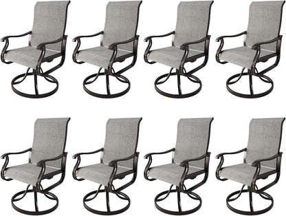 Amopatio Patio Swivel Chairs Set of 8, Outdoor Swivel Rocker Dining Chairs with All Weather Textilene High Back & Metal Frame, for Backyard Deck Lawn, Light Gray