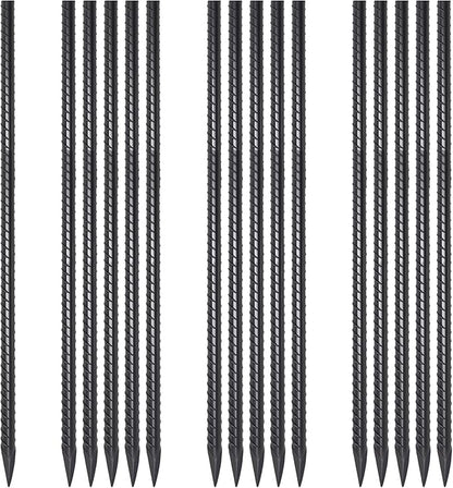 24 Inch Straight Rebar Stakes 16 Pack 1/2 Inch Diameter Metal Stakes for Garden with Chisel Point End Heavy Duty Steel Ground Anchors for Concrete Form, Landscape Timber, Plant Support, Black