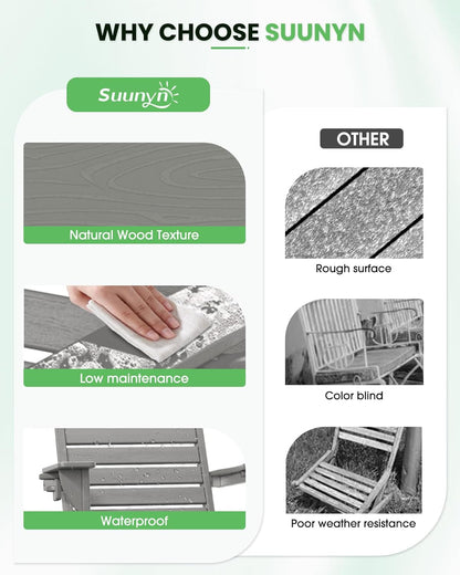 Adirondack Chair Folding HDPE Adirondack Chairs with Cup Holder, Outdoor Fire Pit Chairs All-Weather Lawn Chair for Deck Patio Garden (Grey)