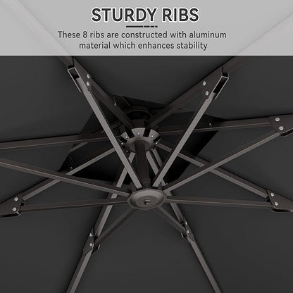 10' X 10' Cantilever Patio Umbrella Outdoor Heavy Duty Double Top Windproof Square Offset Umbrellas with 360-degree Rotation for Pool Deck Backyard, Grey