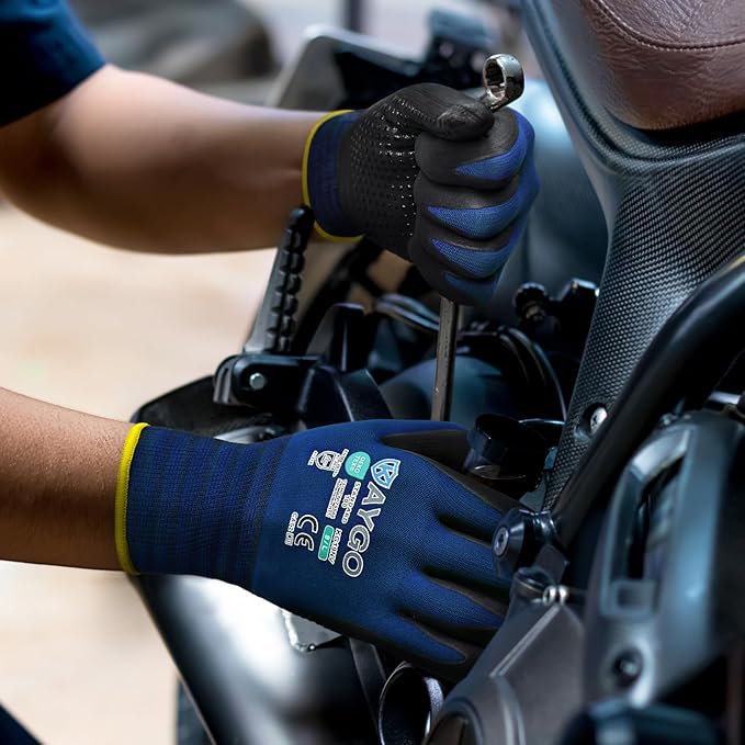 KAYGO MicroFoam Nitrile Coated Work Gloves, 3 Pairs KG19N Seamless Knit Nylon, Micro Dots for Enhanced Grip, Breathable and Durable, Ideal for Automotive, General Assembly, Painting, Blue, XL