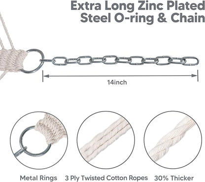 SUNCREAT Double Quilted Hammock with Hardwood Spreader Bar, Extra Large Soft Pillow, Heavy Duty 2 Person Hammock for Indoor, Outdoor, Black Stripes