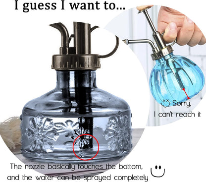XXXFLOWER Glass Plant Mister Spray Indoor Plant Spritzer Succulent Watering Bottle with Bronze Pump 6 Inches for Home Decor Vintage (Grey)