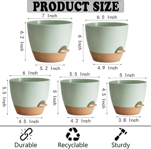 Indoor Plant Pots With Drainage Holes and Saucers Planting Pots for All HousePlants Green Plastic Flower Pots with Drainage Hole Self Watering Plant Pot Gift Idea For Home Decor Succulent Pots