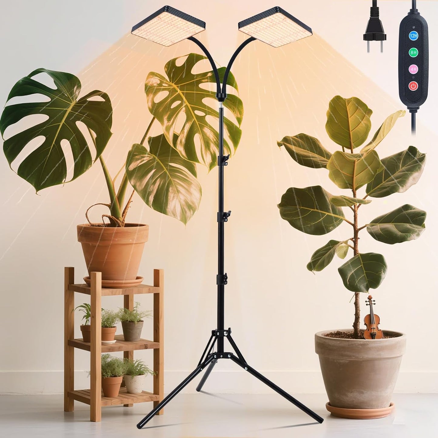 50W Standing Grow Lights for Indoor Plants, Seed Starting, Bonsai with Timer Auto On/Off, 5000 Lumen Enough Bright Like A Small Sun for Your Jungle, Daisy Chain Function, 40"-64" Height Adjustable