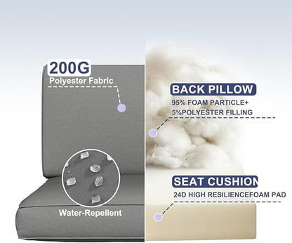 Aoxun Outdoor Replacement Cushions for Patio Furniture, Waterproof Sofa Cushion for 6-Seat Rattan Wicker Sectional Patio Conversation Sets, 14-Piece Cushions Set for L-Shape Couch, Grey