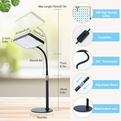 25 Watt Power Table Top Grow Lights for Indoor Plants, Seed Starting, Bonsai, 2500 Lumen Enough Bright Like A Small Sun for Your Jungle, Daisy Chain Function, 16"-24" Height Adjustable, Plug-and-Play