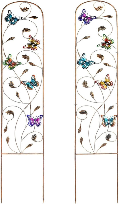 SUNNYPARK Set of 2 Butterfly Metal Garden Trellis for Climbing Plants, Decorative Vegetables Flowers Vine Trellis for Outdoor Patio 60'' H x 11'' W
