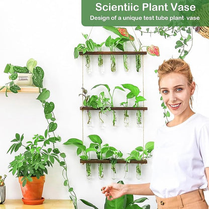 Propagation Station, Plants Terrarium, Plants Lover Gifts for Women,Plant Cutting Holder Home décor,Gifts for Women,House Warming New Home-15 Tubes-Brown