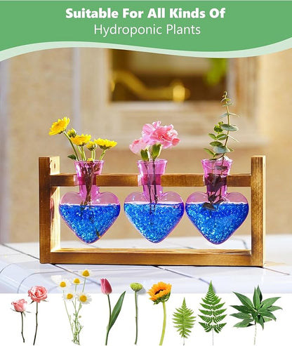 Nacome Plant Terrarium Propagation Stations: Birthday Gifts for Plant Lovers Women Mom Wife - Wooden Stand Tabletop Planter 3 Bulb Glass Vase Heart Shaped for Hydroponics Indoor Home(Purple)