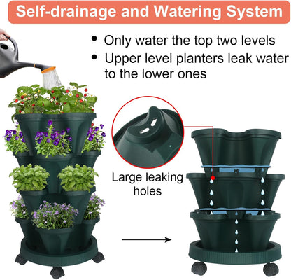 Vertical Planter 4 Tier Stackable Planters Garden Planters Strawberry Herb Flower and Vegetable Planter Indoor Outdoor Gardening Pots with Removable Wheels and Tools 2-Pack
