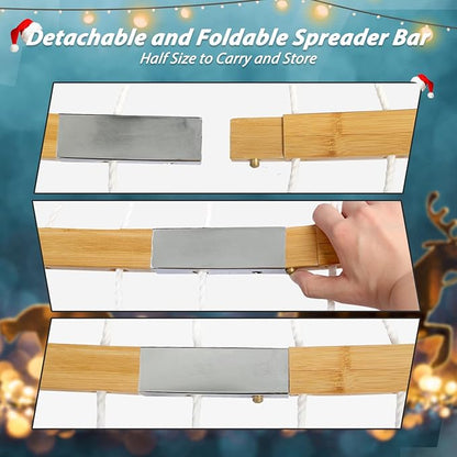 Double Hammock, 11 FT Quilted Fabric 2 Person Hammock for Outside with Pillow, Folding Curved Spreader Bar, Chains, Carrying Bag, Indoor Outdoor, 450 IB Capacity, BlueLeaves