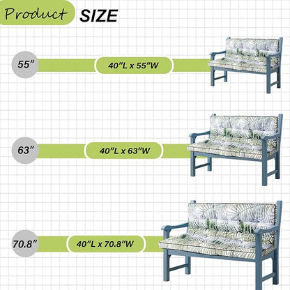 Swing Replacement Cushions with Backrest, 2 or 3 Seater Waterproof Non-Slip Overstuffed Swing Pad, Indoor/Outdoor Bench Cushion for Porch Chair Swing Garden Furniture (Flower color2, 40 * 63 in)