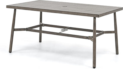 HAPPATIO Patio Table for 6, Large Modern Rectangle Outdoor Dining Table with Umbrella Hole and Adjustable Feet, All Weather Aluminum Patio Table for Garden, Backyard and Poolside, Grey