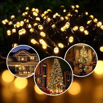 Fairy Lights Outdoor String Lights 33ft 100 LED with Memory Modes Controller, Extendable Christmas Lights Decorations for Wedding, Christmas, Party, Patio, Indoor Outdoor (Black Wire- Warm White)