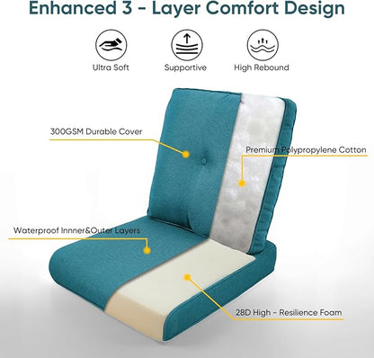 Patio Chair Cushions 5 Packs - Outside 22x24 High Back Water-Resistant Cushion with Zipper Cover for Outdoor Glider Rocking Chairs Loveseat 3-seat Couch Sofa – Peacock Green/Buckle