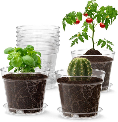4 Inch Clear Nursery Pots, 8 Pack Highly Transparent Plant Pots for Small Indoor Plants with Drainage Holes and Trays, Plastic Seedling Starter Planters for Flowers